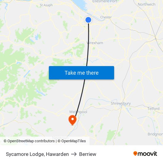 Sycamore Lodge, Hawarden to Berriew map