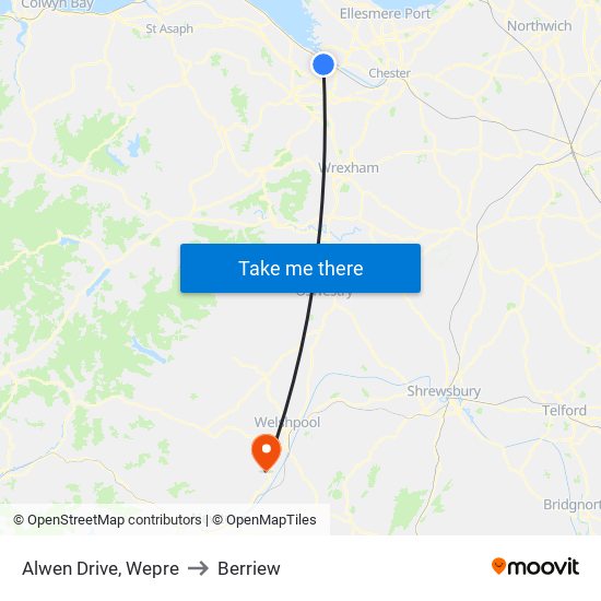 Alwen Drive, Wepre to Berriew map