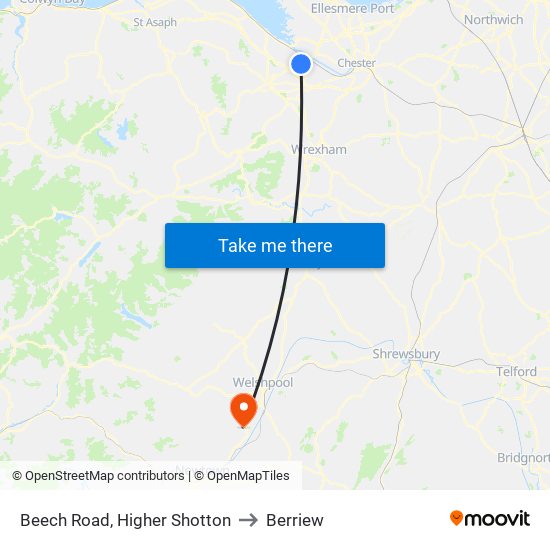 Beech Road, Higher Shotton to Berriew map