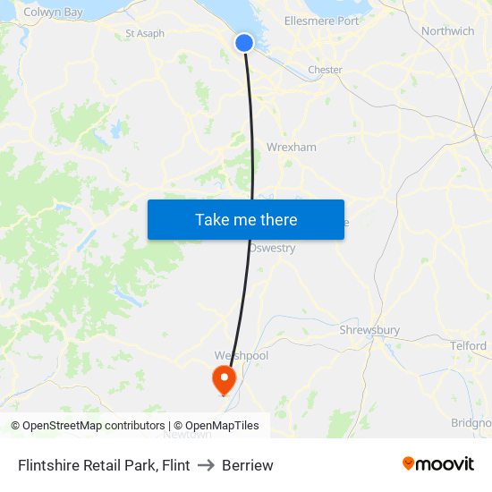 Flintshire Retail Park, Flint to Berriew map