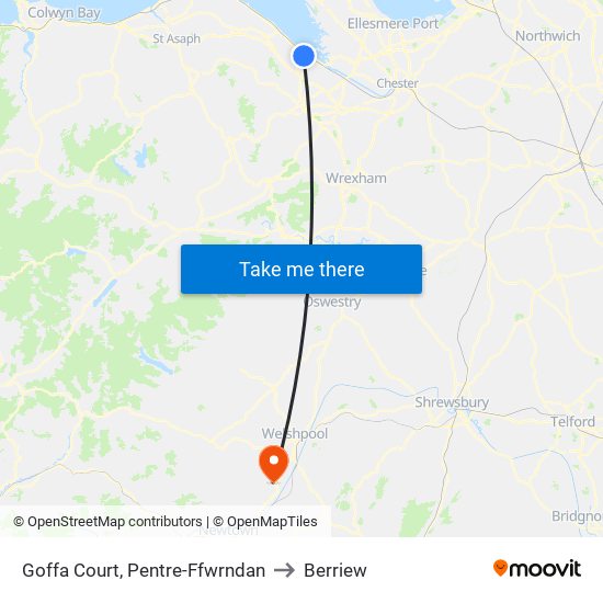 Goffa Court, Pentre-Ffwrndan to Berriew map