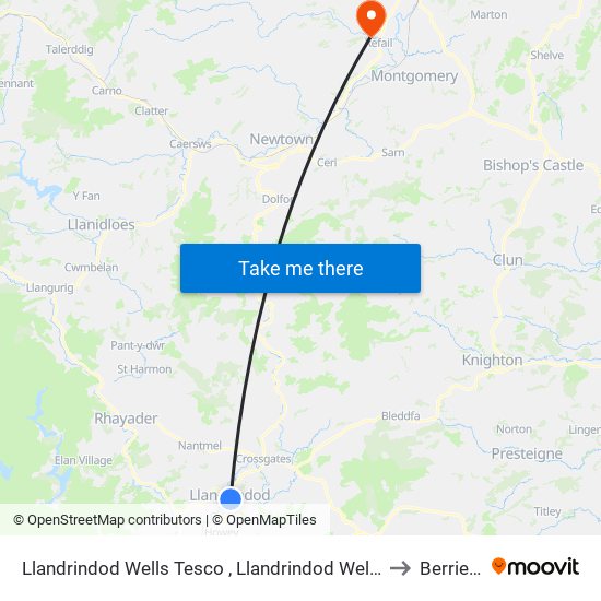 Llandrindod Wells Tesco , Llandrindod Wells to Berriew map