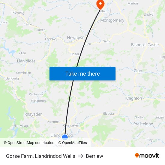Gorse Farm, Llandrindod Wells to Berriew map