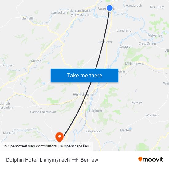Dolphin Hotel, Llanymynech to Berriew map