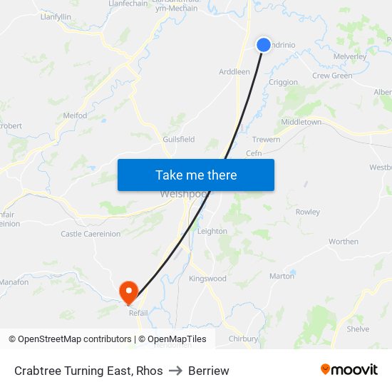 Crabtree Turning East, Rhos to Berriew map