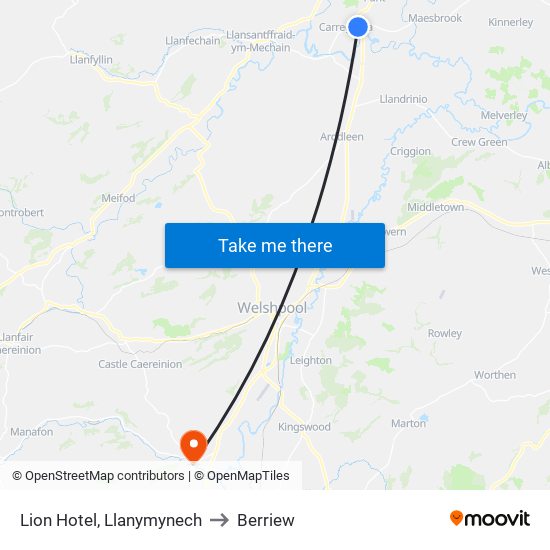 Lion Hotel, Llanymynech to Berriew map