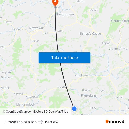 Crown Inn, Walton to Berriew map