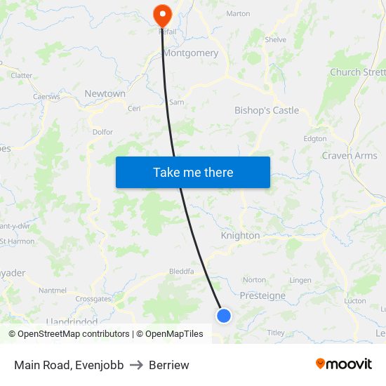 Main Road, Evenjobb to Berriew map