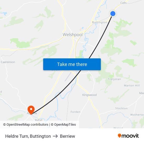 Heldre Turn, Buttington to Berriew map