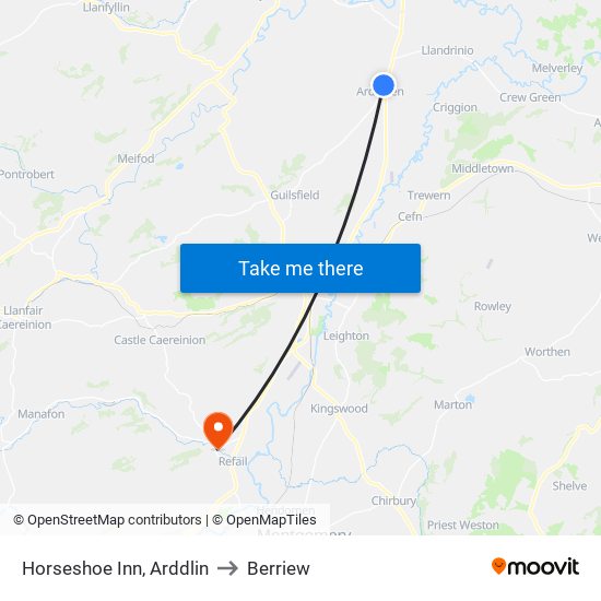 Horseshoe Inn, Arddlin to Berriew map