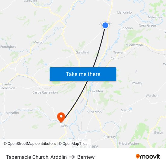 Tabernacle Church, Arddlin to Berriew map