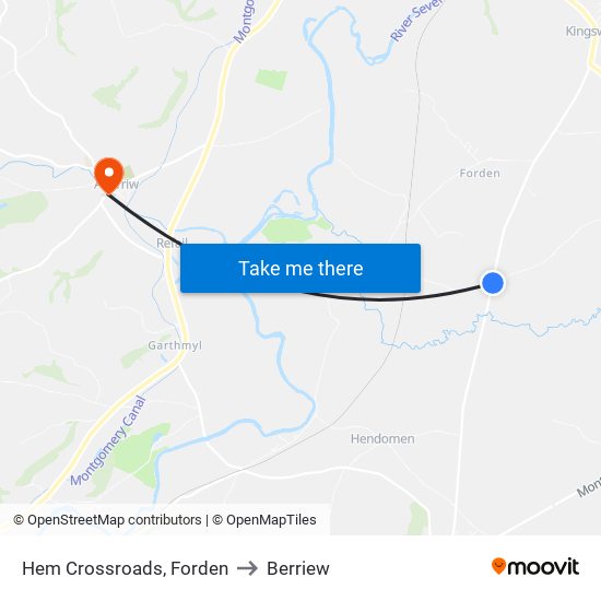 Hem Crossroads, Forden to Berriew map