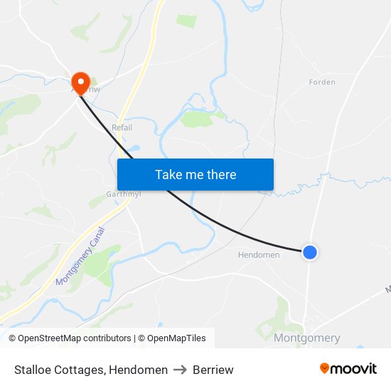 Stalloe Cottages, Hendomen to Berriew map