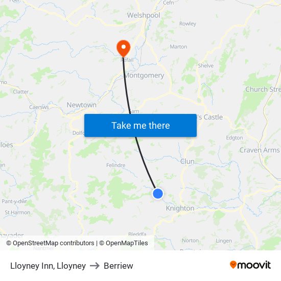 Lloyney Inn, Lloyney to Berriew map