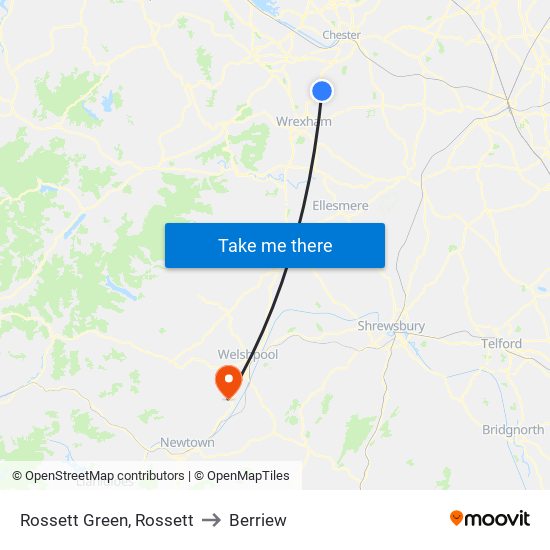 Rossett Green, Rossett to Berriew map