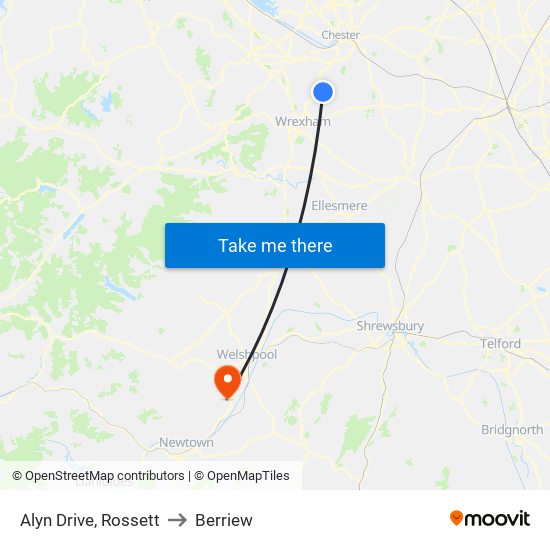 Alyn Drive, Rossett to Berriew map