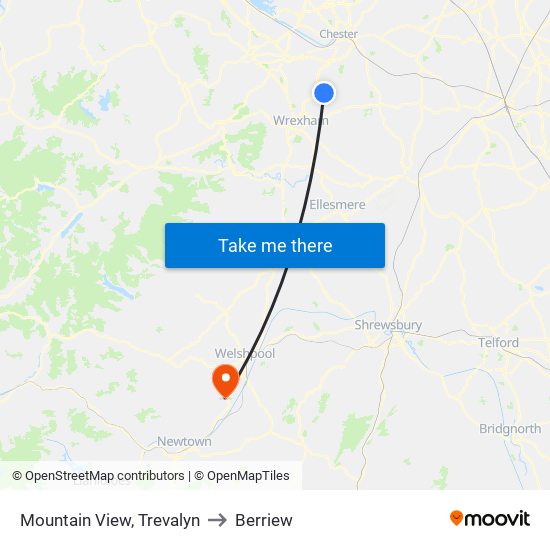 Mountain View, Trevalyn to Berriew map