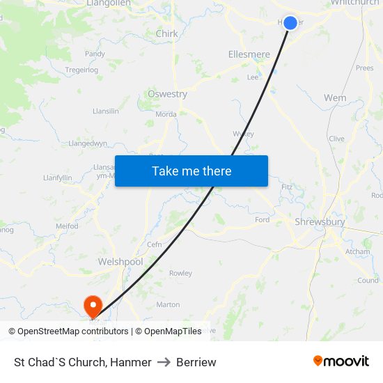 St Chad`S Church, Hanmer to Berriew map