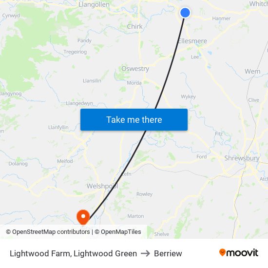 Lightwood Farm, Lightwood Green to Berriew map