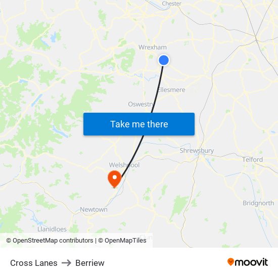 Cross Lanes to Berriew map