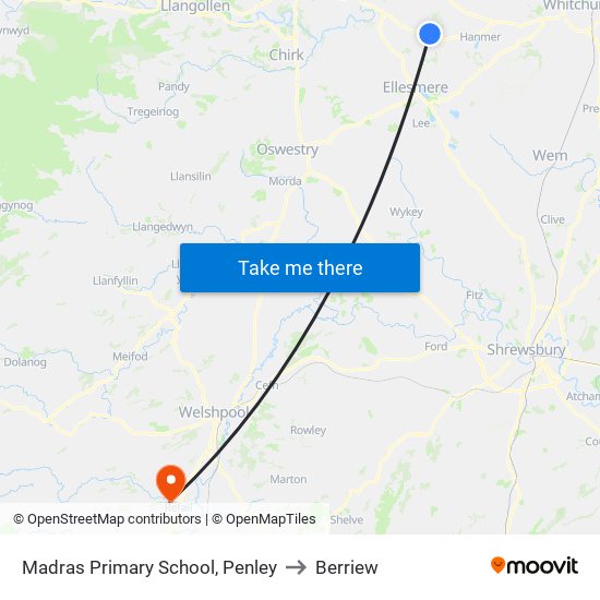 Madras Primary School, Penley to Berriew map
