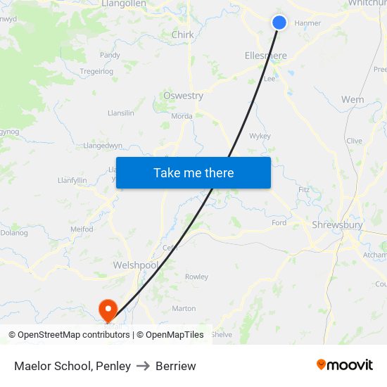 Maelor School, Penley to Berriew map