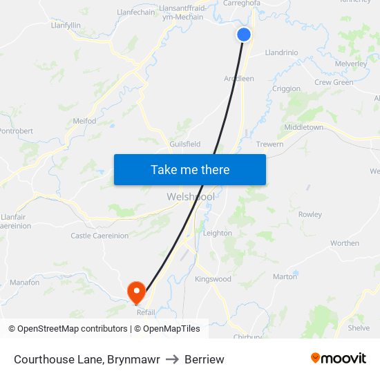 Courthouse Lane, Brynmawr to Berriew map