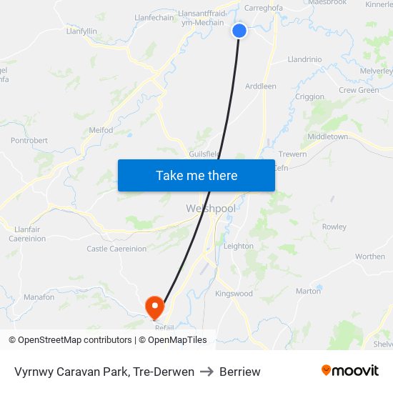 Vyrnwy Caravan Park, Tre-Derwen to Berriew map