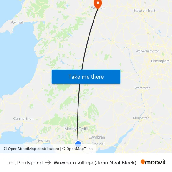 Lidl, Pontypridd to Wrexham Village (John Neal Block) map