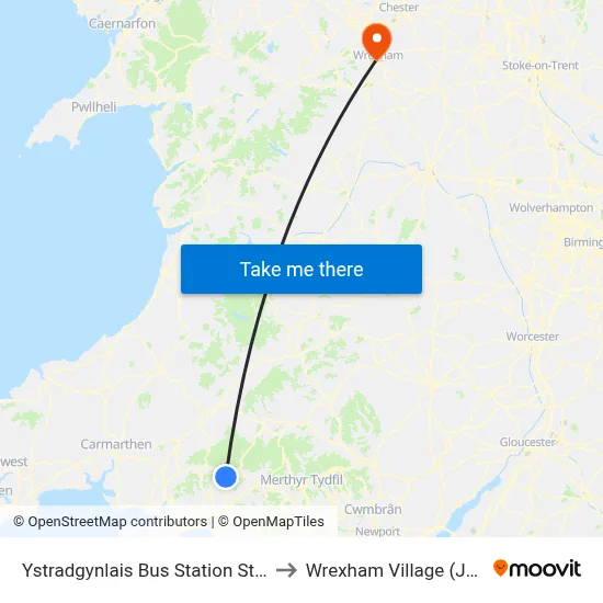 Ystradgynlais Bus Station Stand 2, Ystradgynlais to Wrexham Village (John Neal Block) map