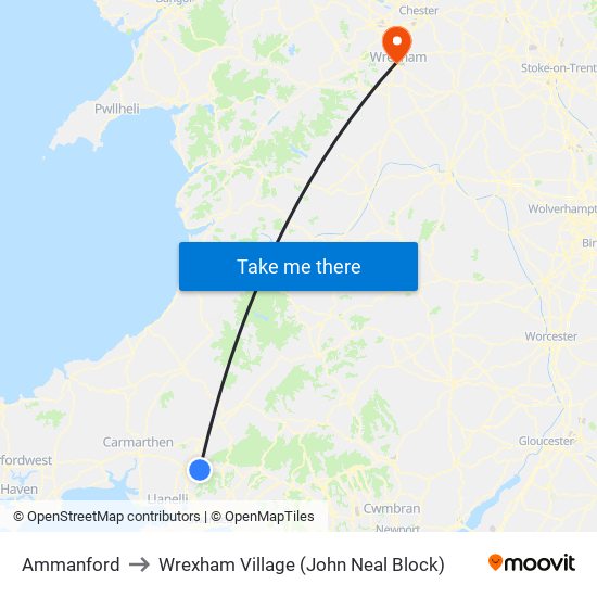 Ammanford to Wrexham Village (John Neal Block) map