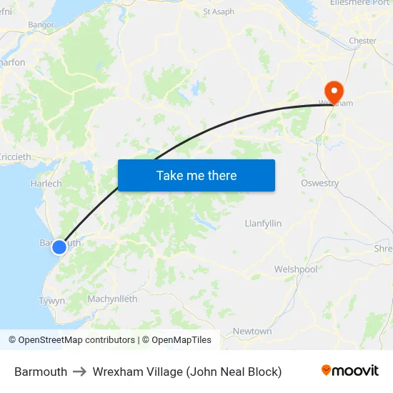 Barmouth to Wrexham Village (John Neal Block) map