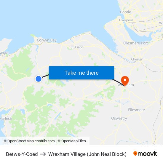 Betws-Y-Coed to Wrexham Village (John Neal Block) map