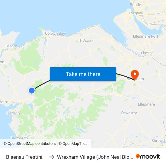 Blaenau Ffestiniog to Wrexham Village (John Neal Block) map