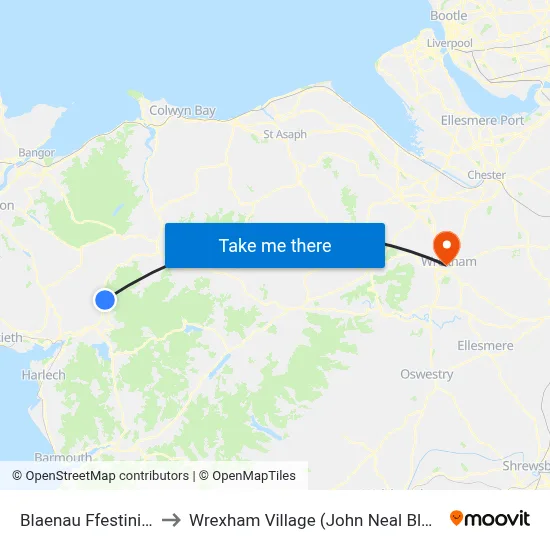 Blaenau Ffestiniog to Wrexham Village (John Neal Block) map