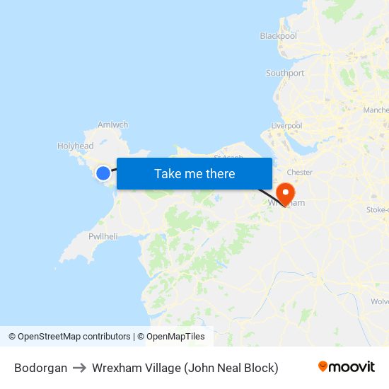 Bodorgan to Wrexham Village (John Neal Block) map