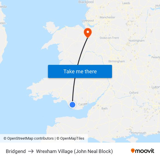 Bridgend to Wrexham Village (John Neal Block) map