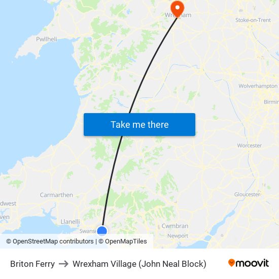 Briton Ferry to Wrexham Village (John Neal Block) map