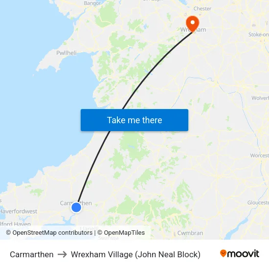 Carmarthen to Wrexham Village (John Neal Block) map