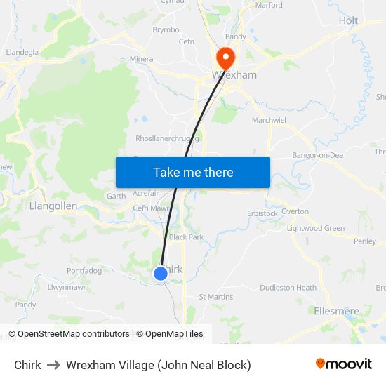 Chirk to Wrexham Village (John Neal Block) map