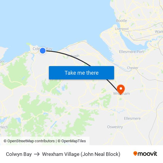 Colwyn Bay to Wrexham Village (John Neal Block) map