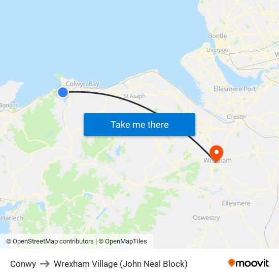 Conwy to Wrexham Village (John Neal Block) map