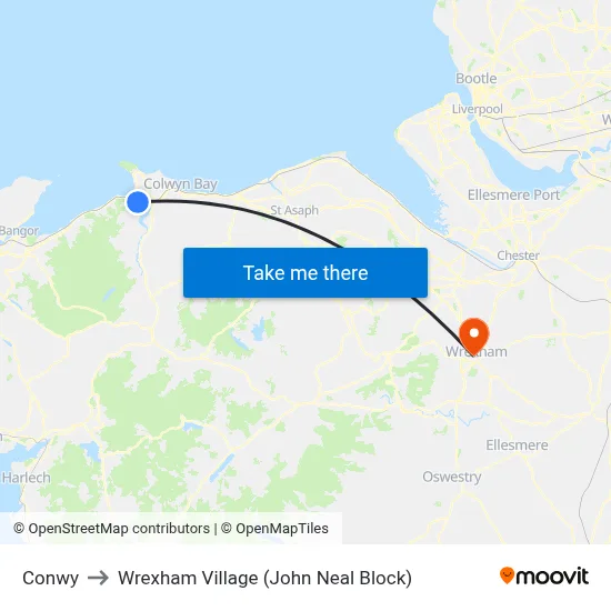 Conwy to Wrexham Village (John Neal Block) map