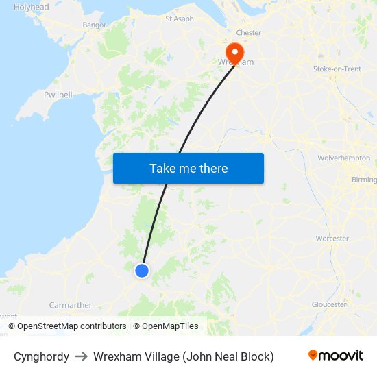 Cynghordy to Wrexham Village (John Neal Block) map