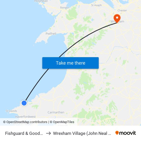 Fishguard & Goodwick to Wrexham Village (John Neal Block) map