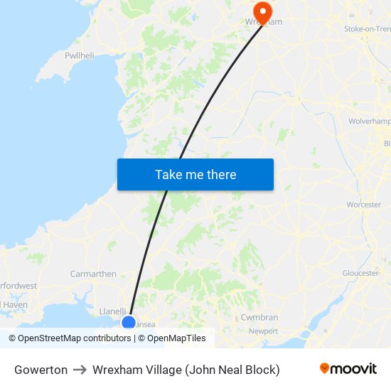 Gowerton to Wrexham Village (John Neal Block) map