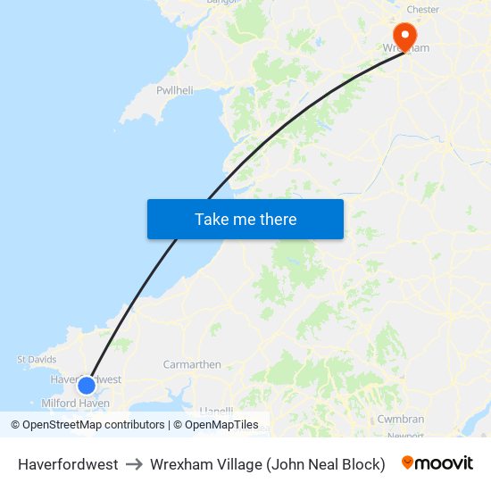 Haverfordwest to Wrexham Village (John Neal Block) map