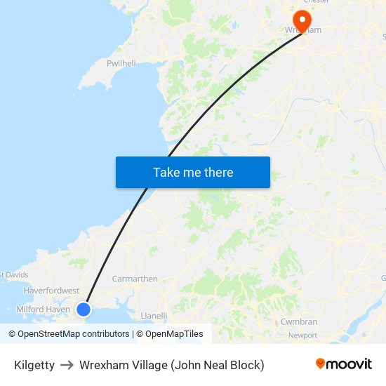Kilgetty to Wrexham Village (John Neal Block) map