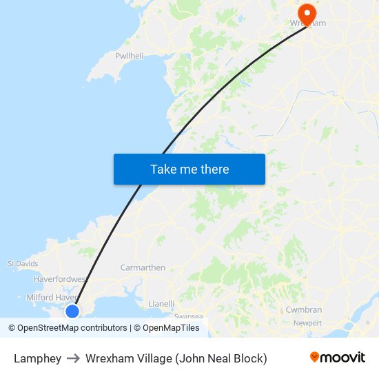 Lamphey to Wrexham Village (John Neal Block) map