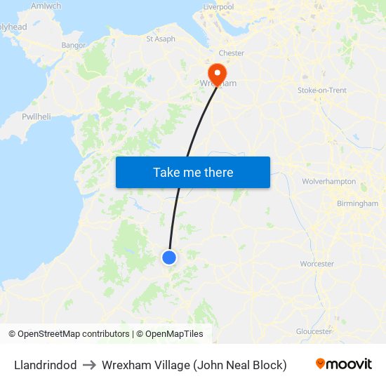 Llandrindod to Wrexham Village (John Neal Block) map